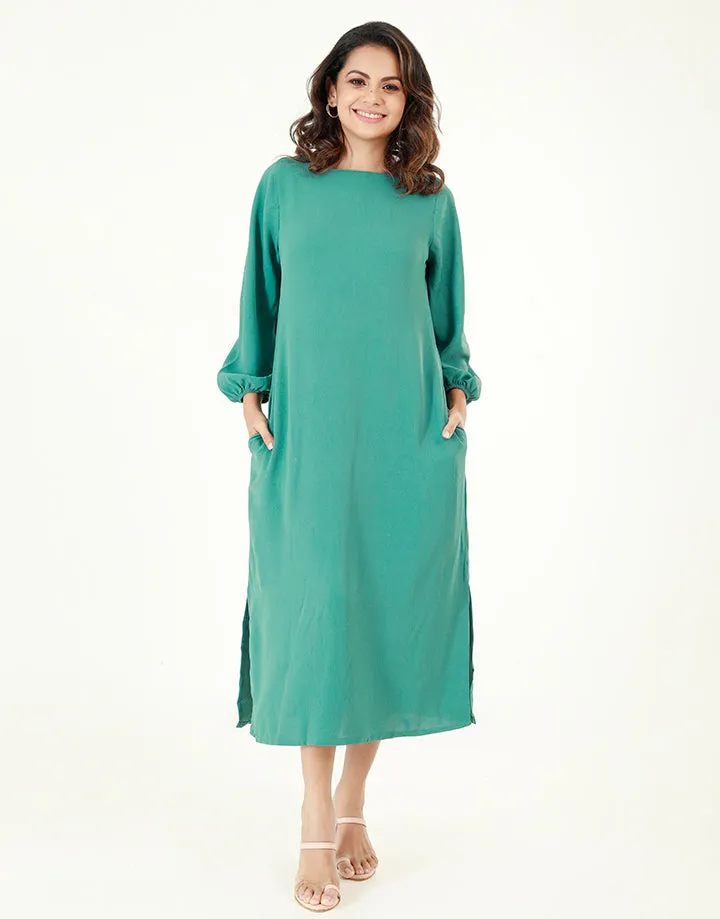 ¾ Sleeves Shift Dress with Side Pockets