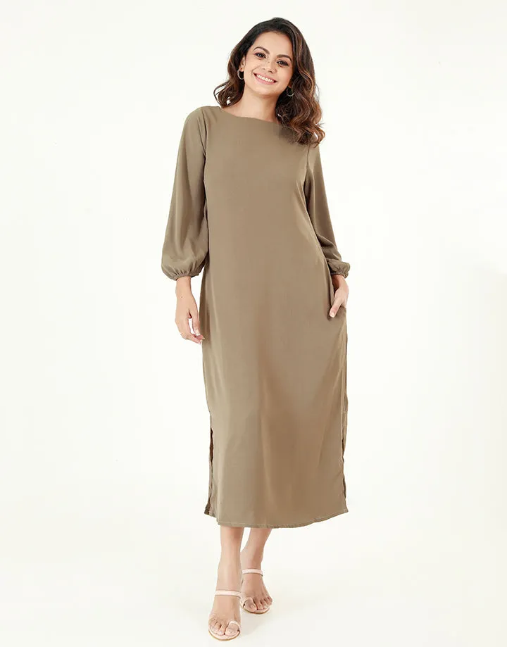 ¾ Sleeves Shift Dress with Side Pockets