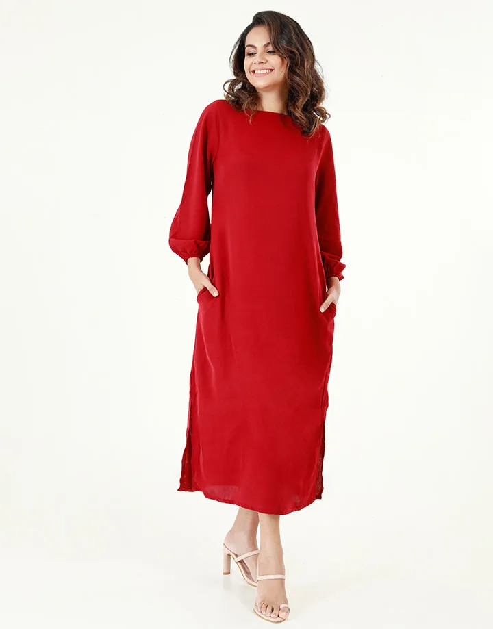 ¾ Sleeves Shift Dress with Side Pockets