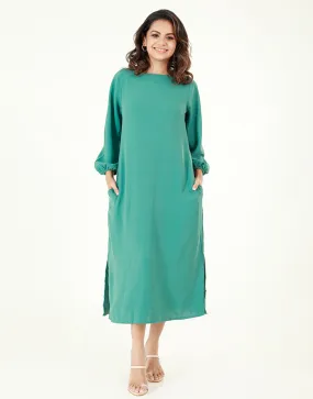 ¾ Sleeves Shift Dress with Side Pockets