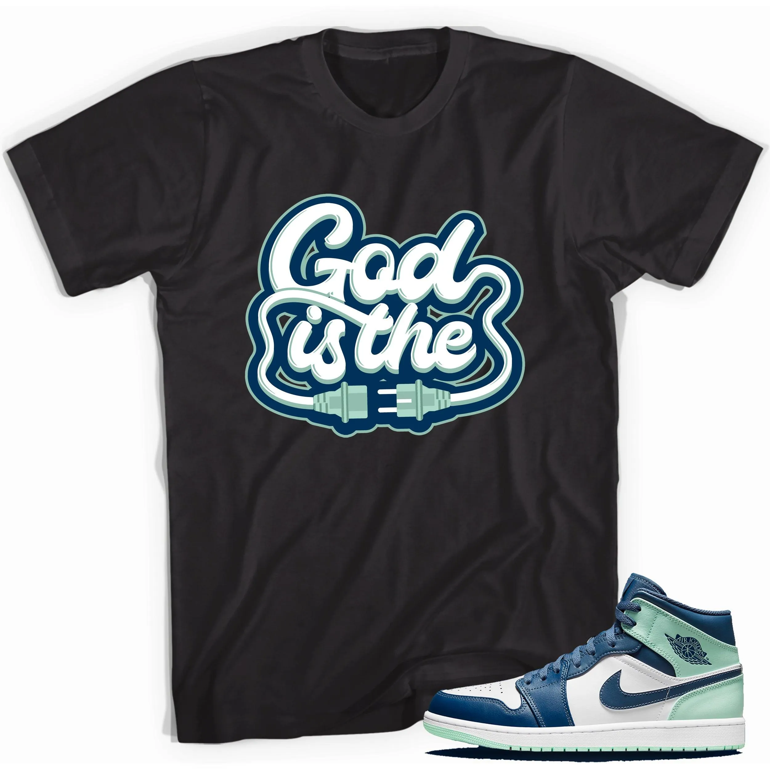 1 Mid Mystic Navy Mint Foam Shirt God Is