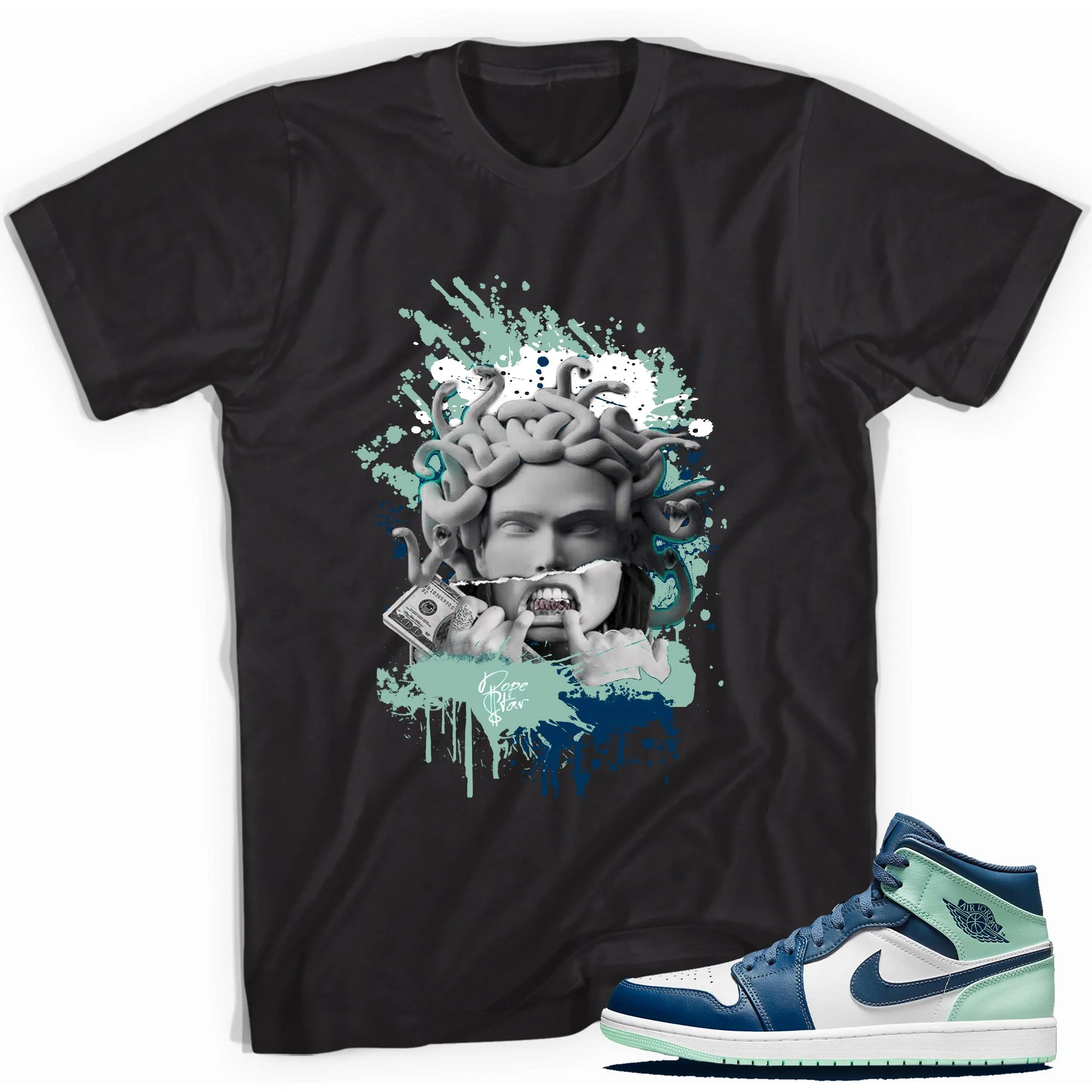 1 Mid Mystic Navy Mint Foam Shirt Medusa