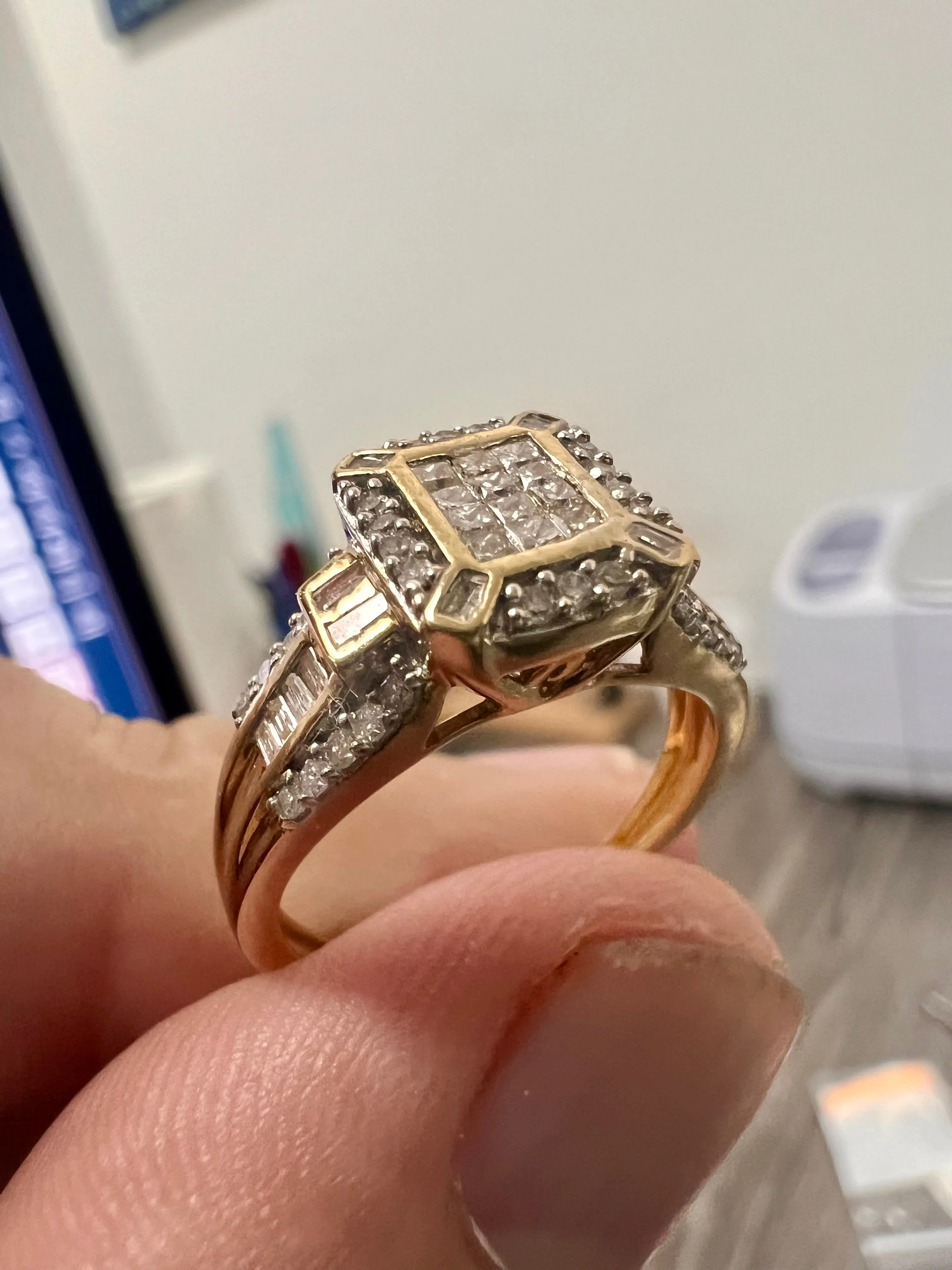 10k yellow gold solitary princess cluster diamonds ring-20633