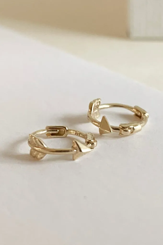 14K Real Solid Gold Minimalist Arrow Cartilage Helix Tragus Huggie Ring Hoop Earring Piercing Jewelry