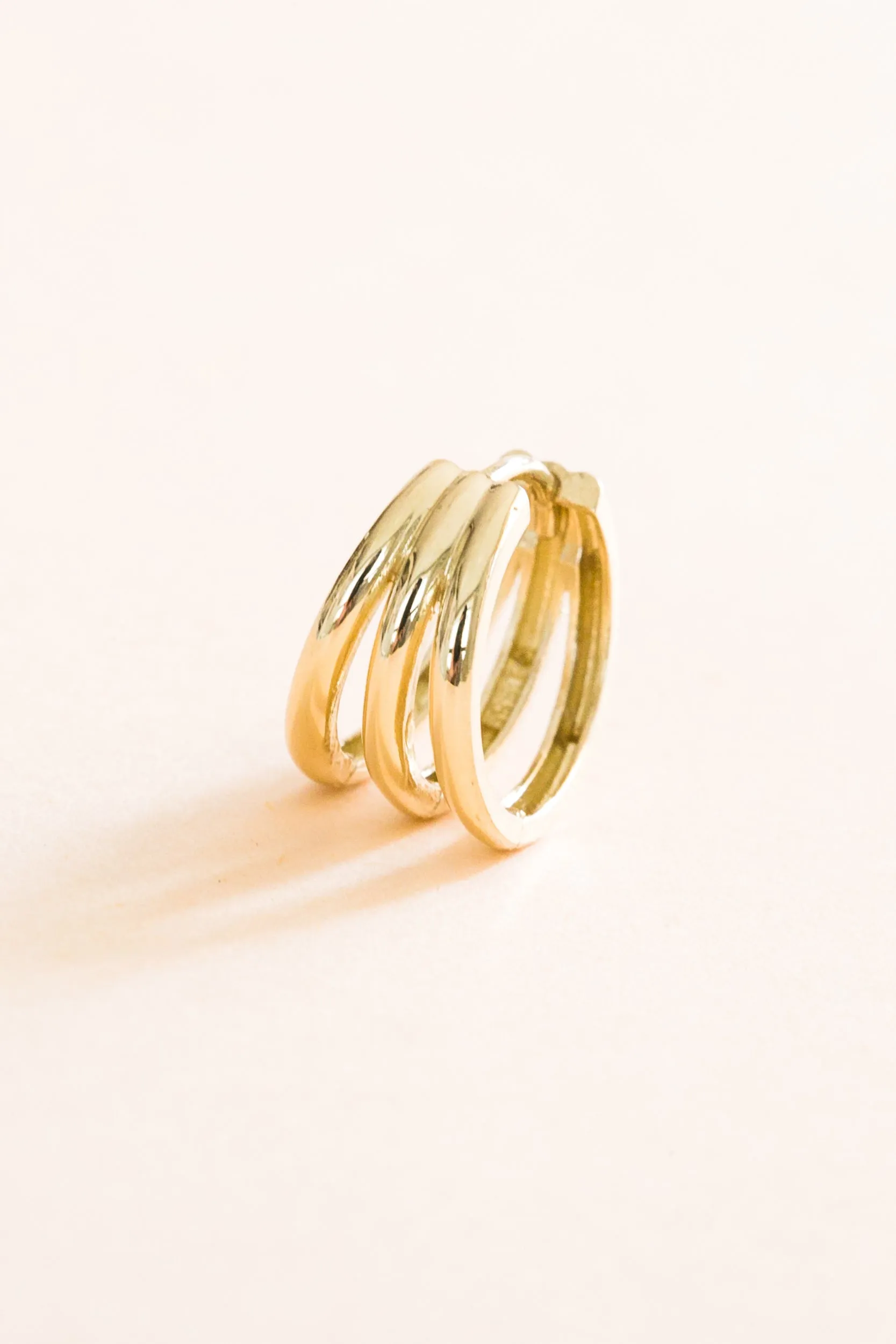 14K Solid Gold Jewelry Triple Line Earring Hoop Ring