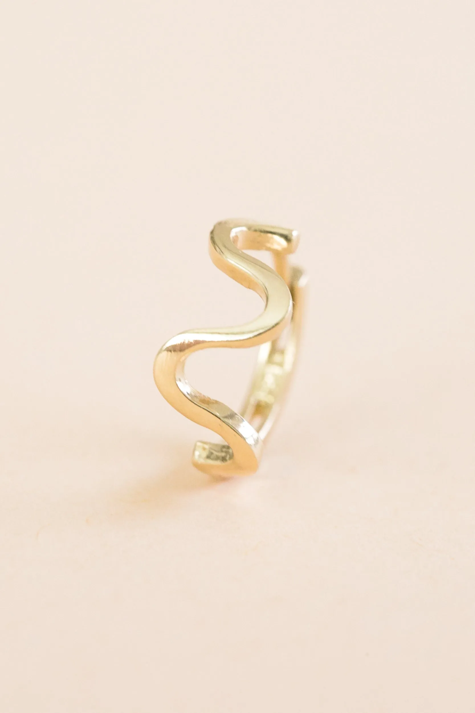 14K Solid Gold Snake Wave Earring Hoop Ring