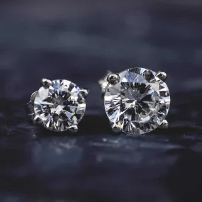 14k Solid White Gold Round Cut Diamond Earrings - Pair