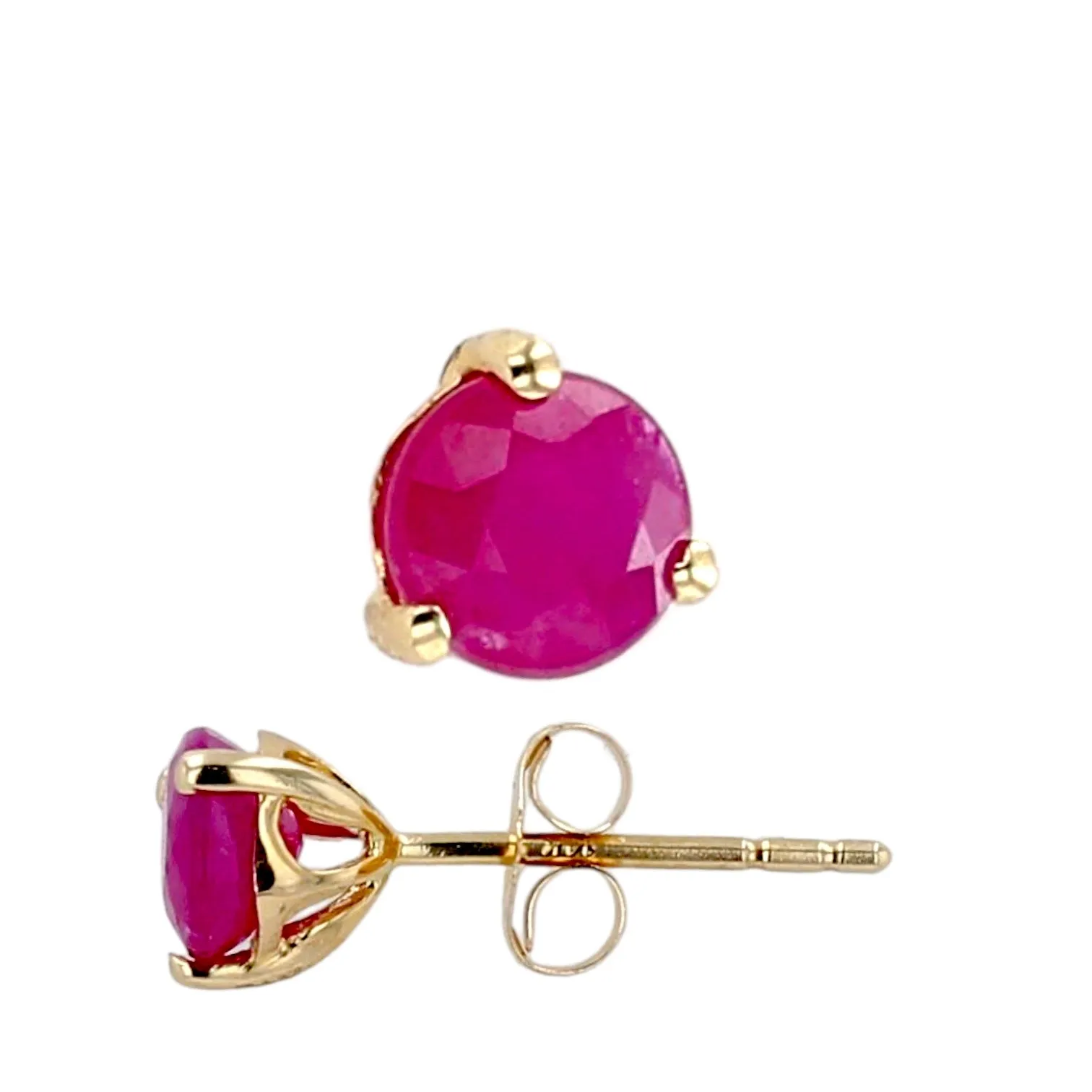 14K Yellow gold 5mm red ruby studs earrings-10178