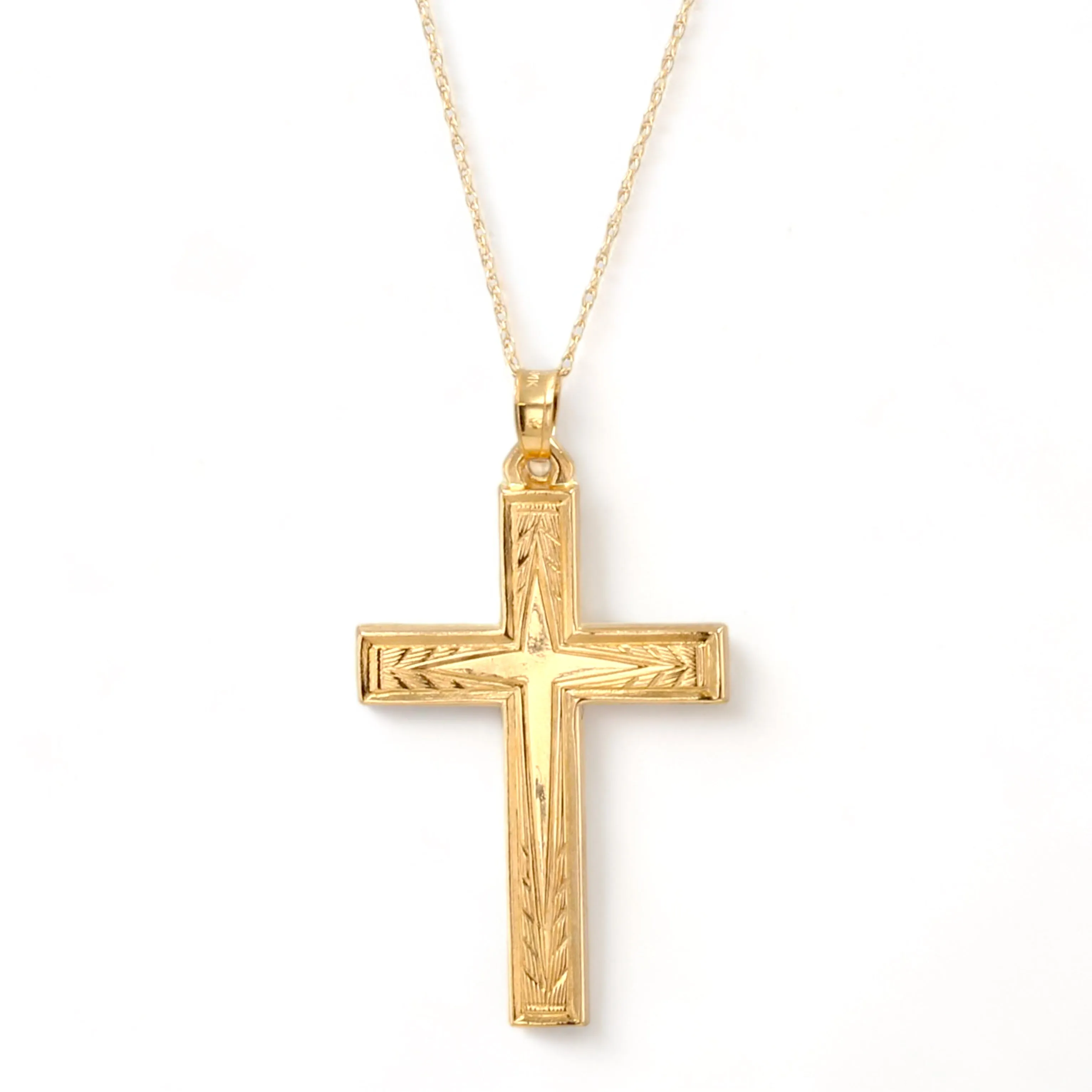 14K Yellow gold cross Singapore chain-12131