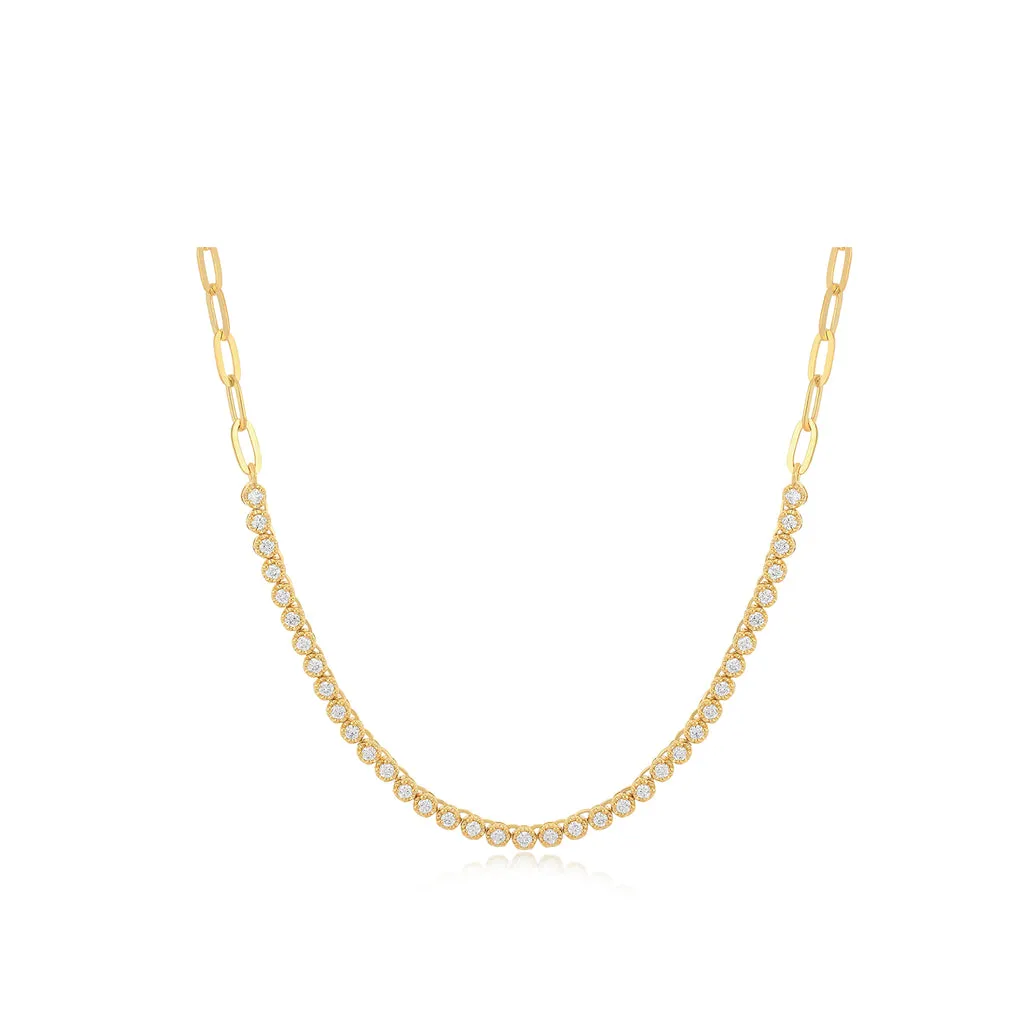 14K Yellow Gold Diamond Segment Mini Link Necklace, 18 Inch