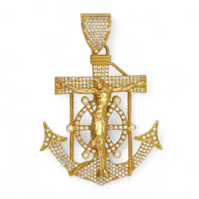 14K Yellow gold Jesus anchor Zirconium pedant-320893