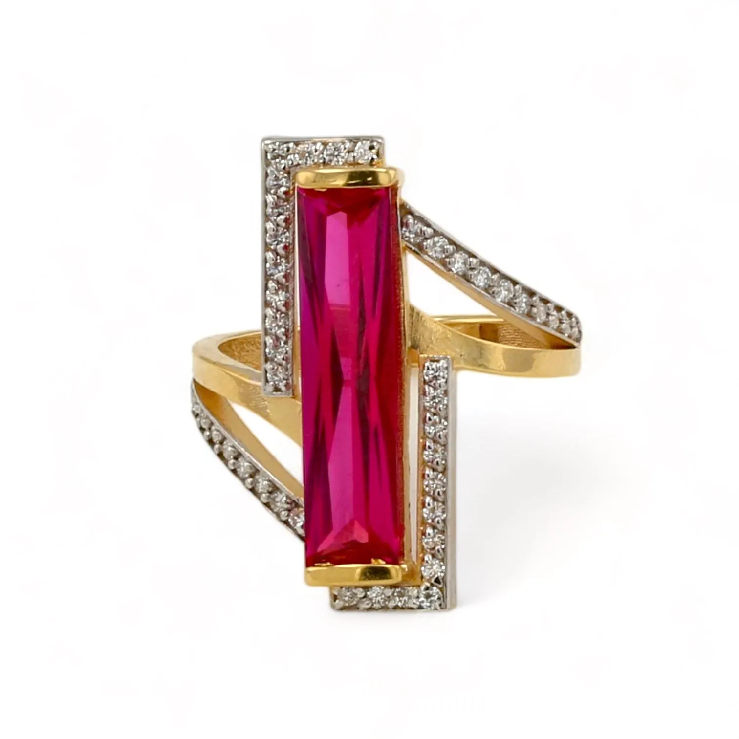 14K Yellow gold ruby  bar ring-42921