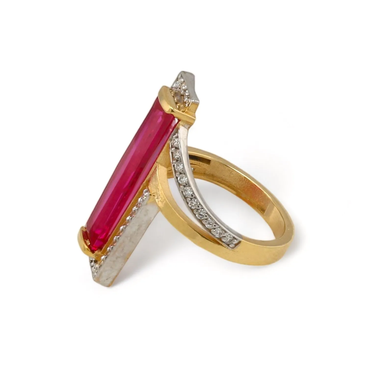 14K Yellow gold ruby  bar ring-42921