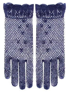 1940s Vintage Style Navy Cotton Crochet Gloves