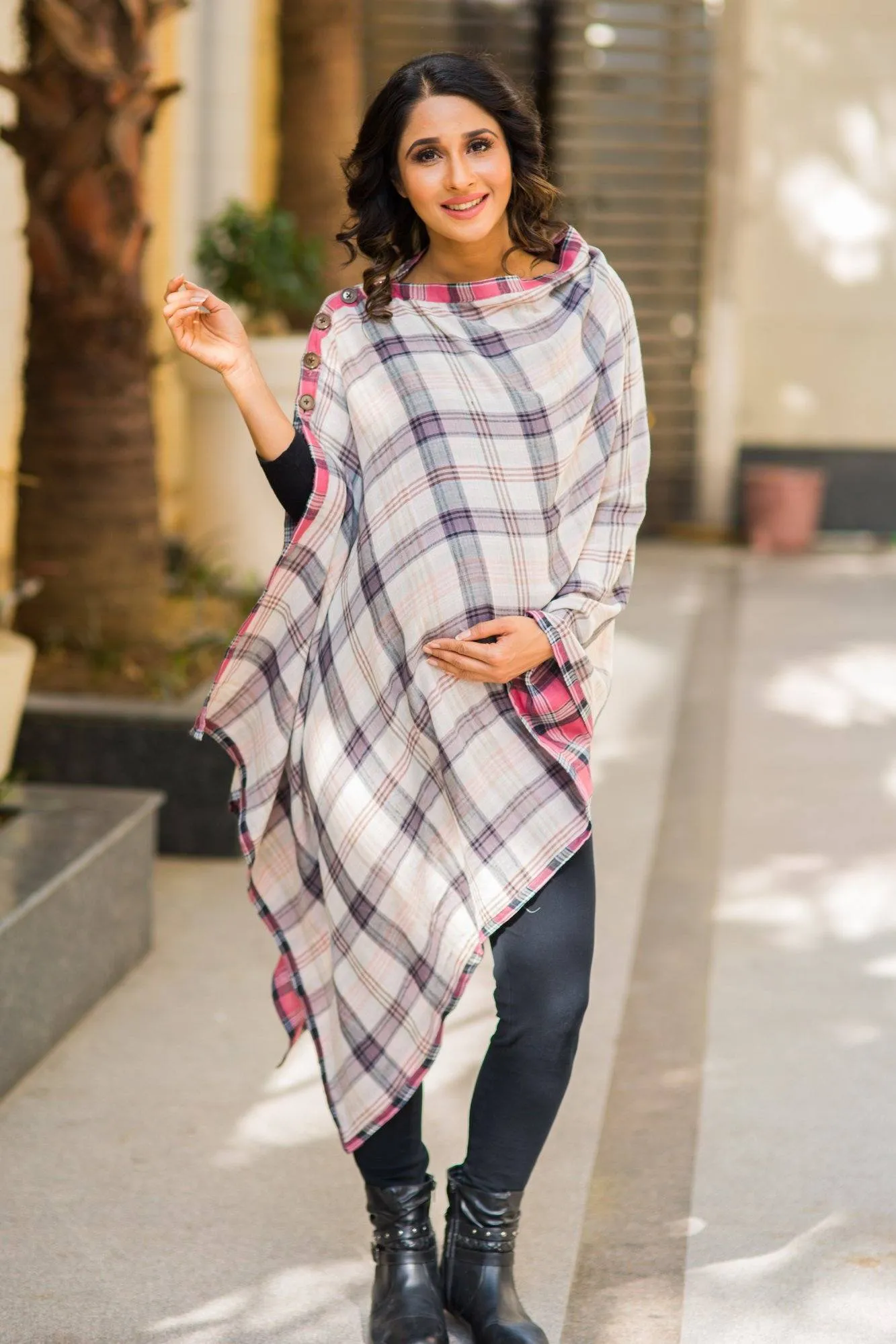 2 in 1 Double Sided Rose Pink Plaid Nursing Stole