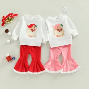 2 Pieces Set Baby Kid Girls Christmas Cartoon Print Tops And Solid Color Pants Wholesale 23101522