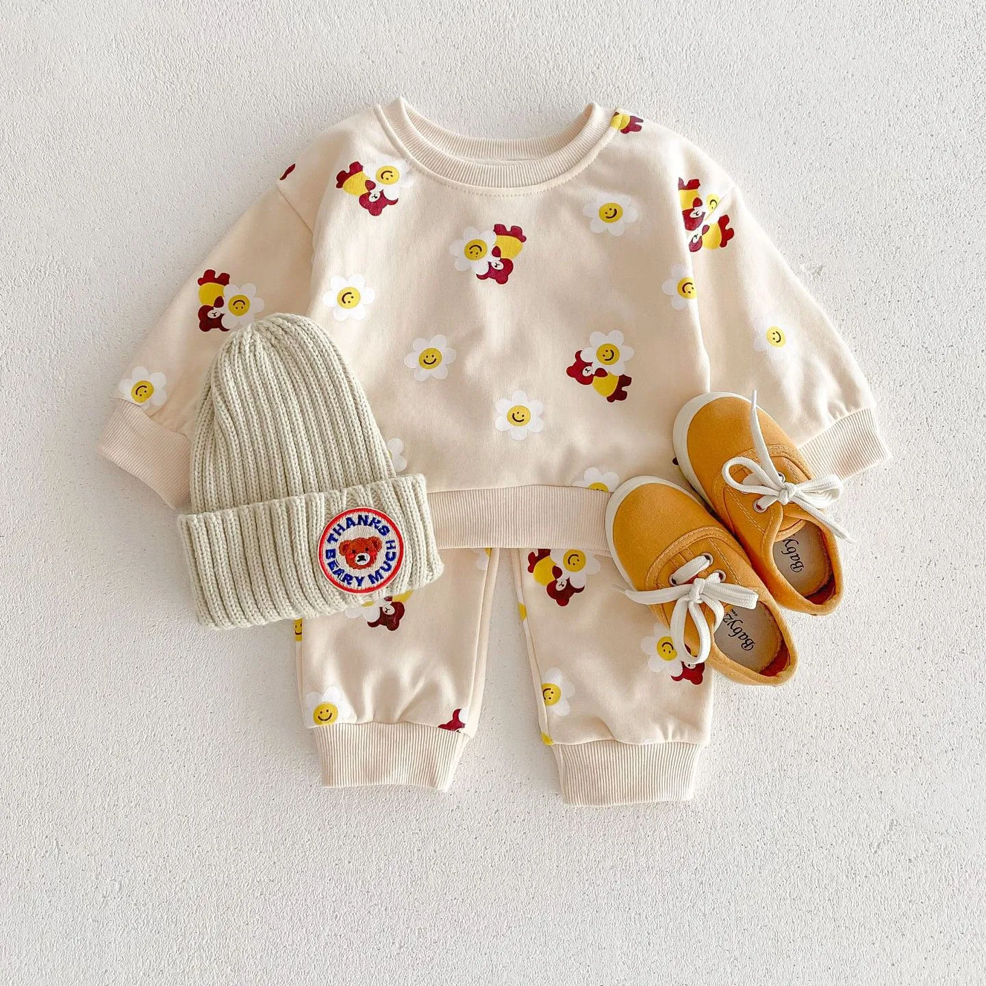 2 Pieces Set Baby Kid Girls Flower Cartoon Print Hoodies Sweatshirts And Pants Wholesale 23101964