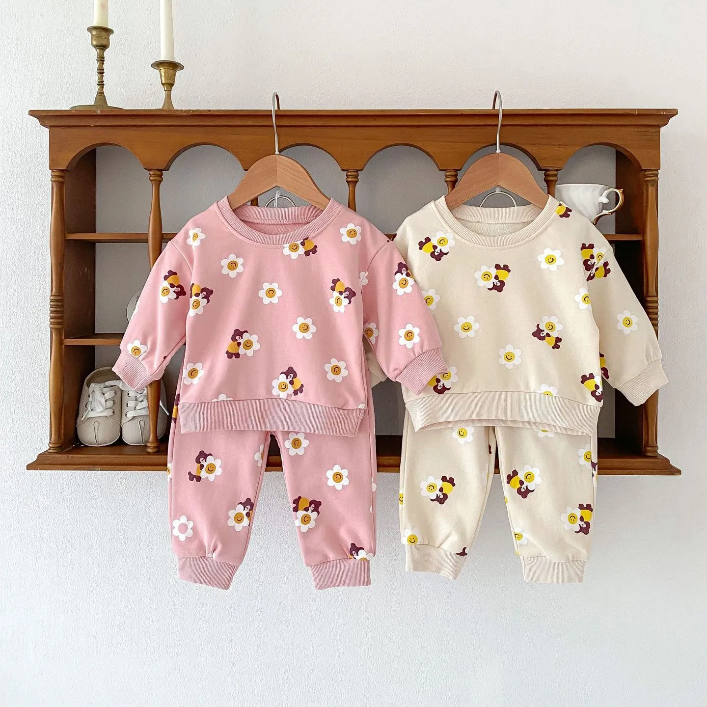 2 Pieces Set Baby Kid Girls Flower Cartoon Print Hoodies Sweatshirts And Pants Wholesale 23101964