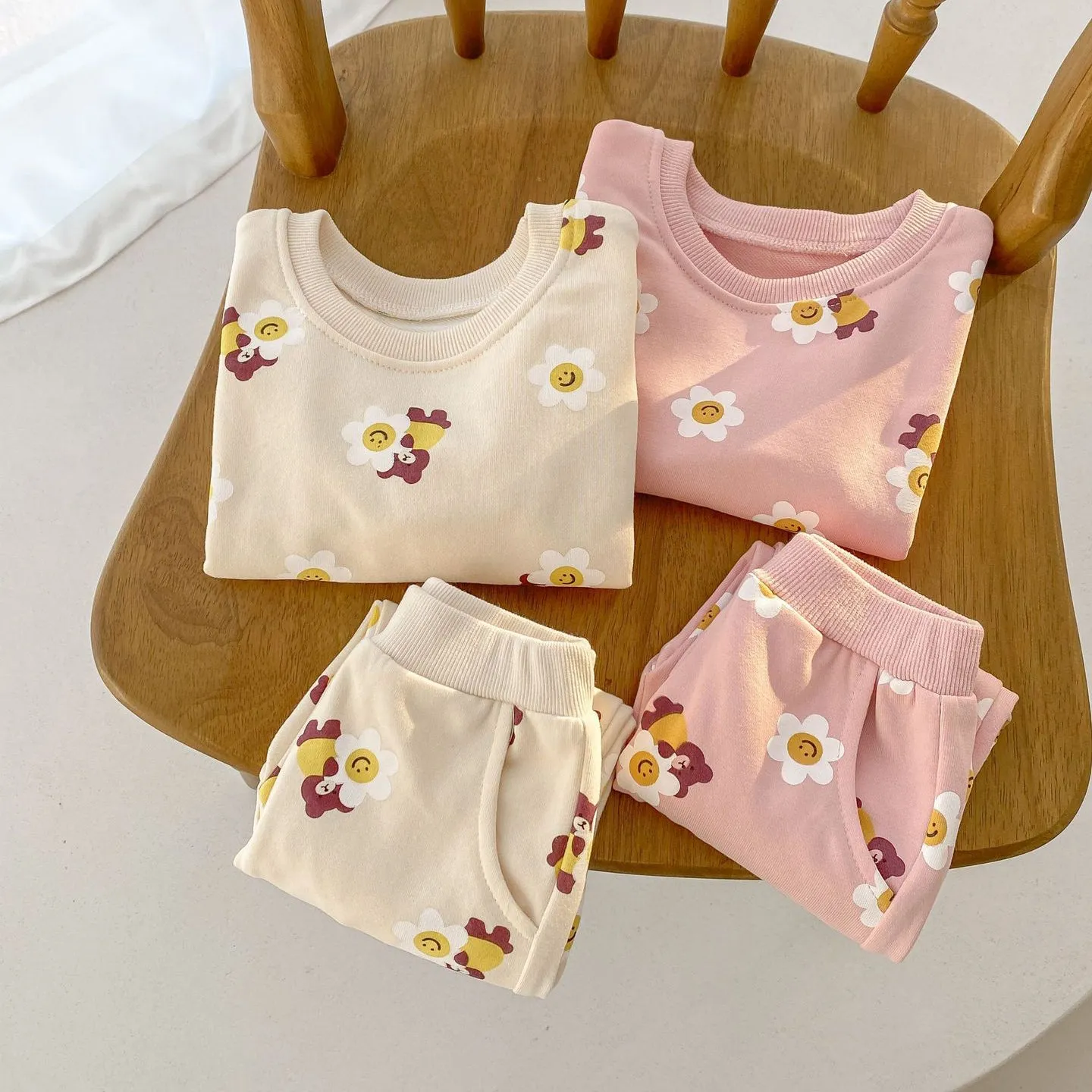 2 Pieces Set Baby Kid Girls Flower Cartoon Print Hoodies Sweatshirts And Pants Wholesale 23101964