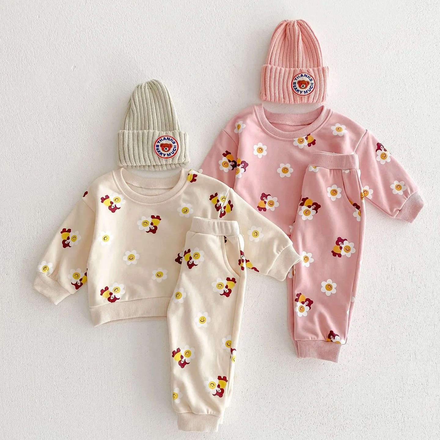 2 Pieces Set Baby Kid Girls Flower Cartoon Print Hoodies Sweatshirts And Pants Wholesale 23101964