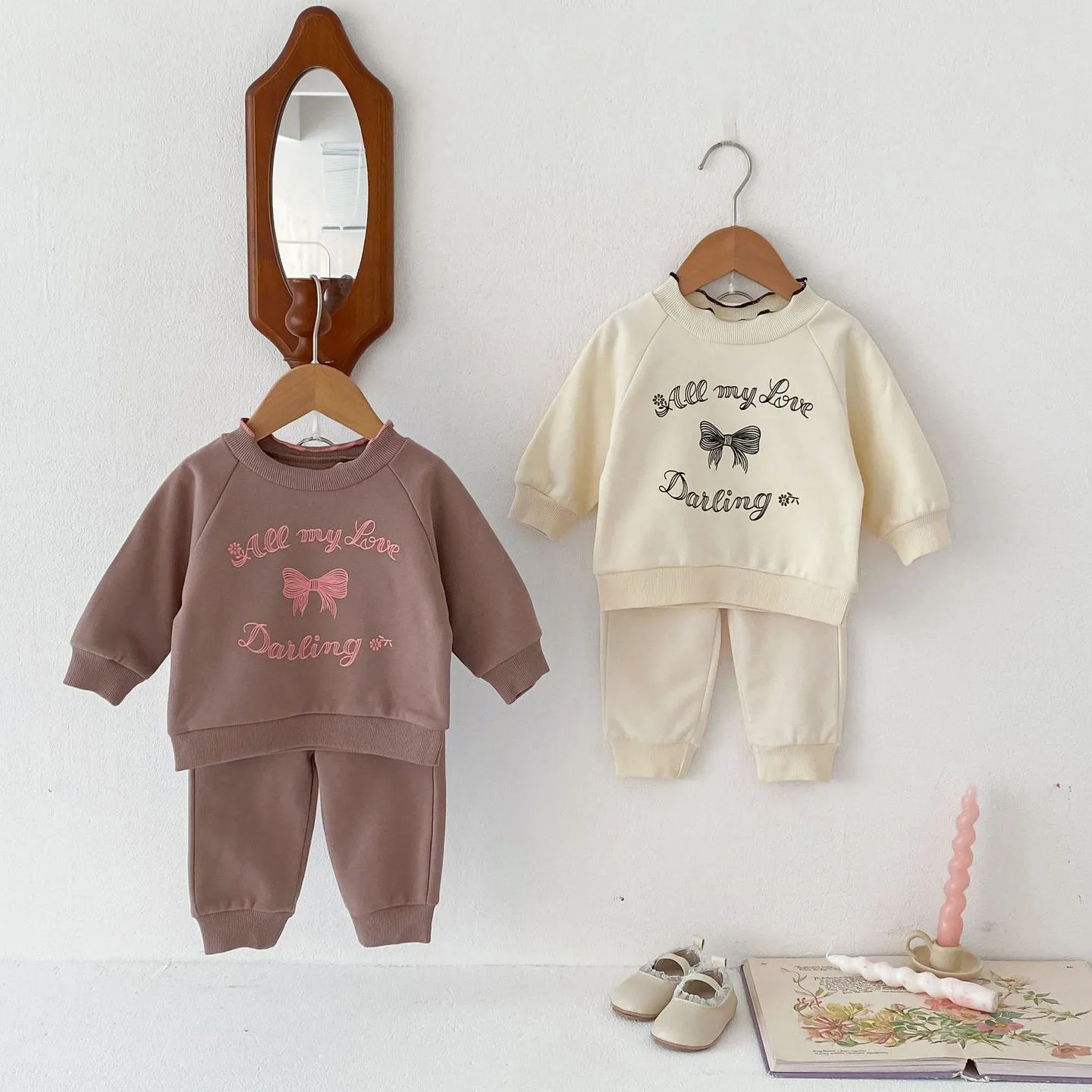 2 Pieces Set Baby Kid Girls Letters Tops And Solid Color Pants Wholesale 240111111