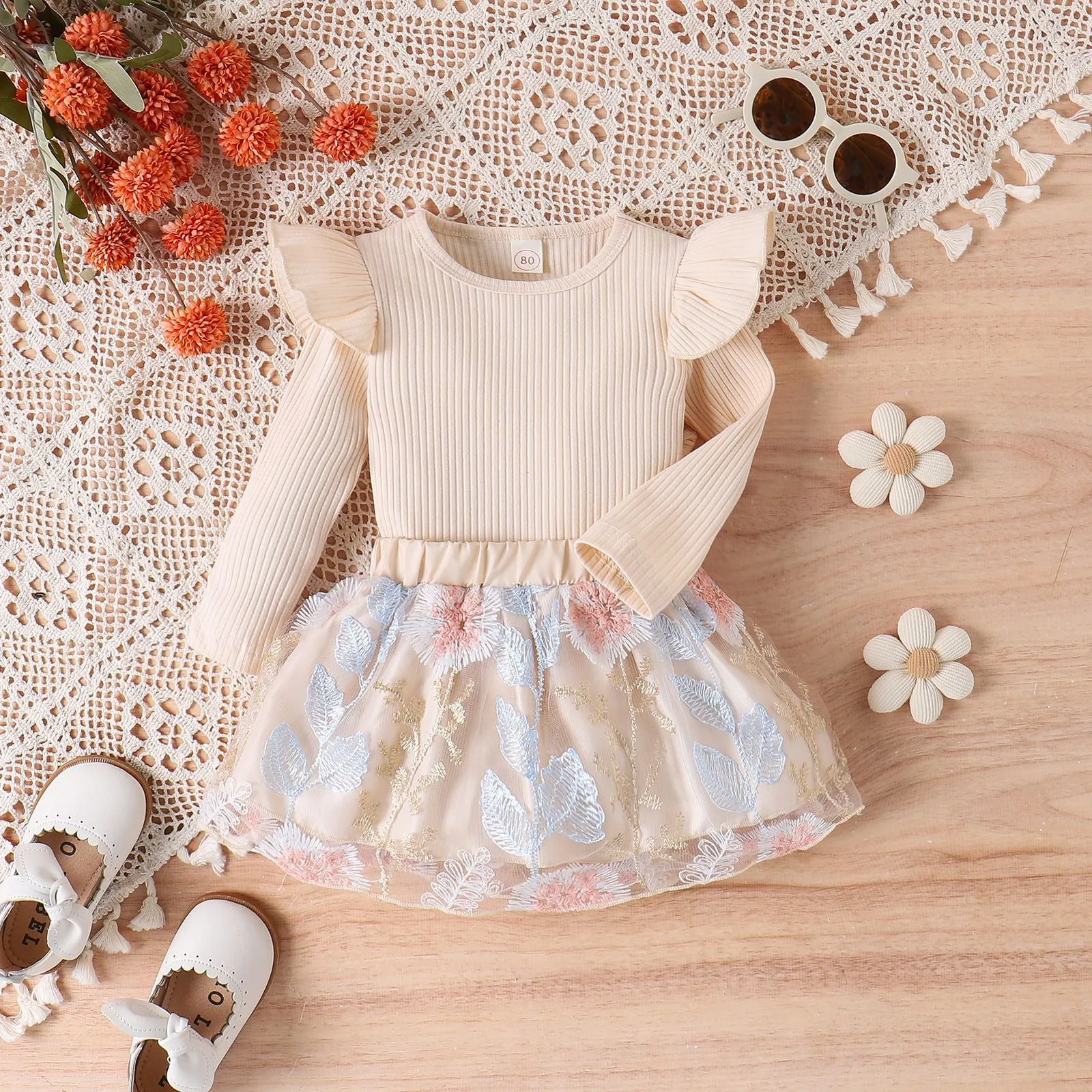 2 Pieces Set Baby Kid Girls Solid Color Tops Flower And Embroidered Skirts Wholesale 24011134