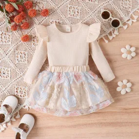 2 Pieces Set Baby Kid Girls Solid Color Tops Flower And Embroidered Skirts Wholesale 24011134