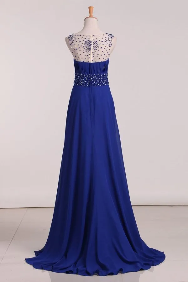 2024 Prom Dresses Scoop Chiffon With Beading And PKSN681N