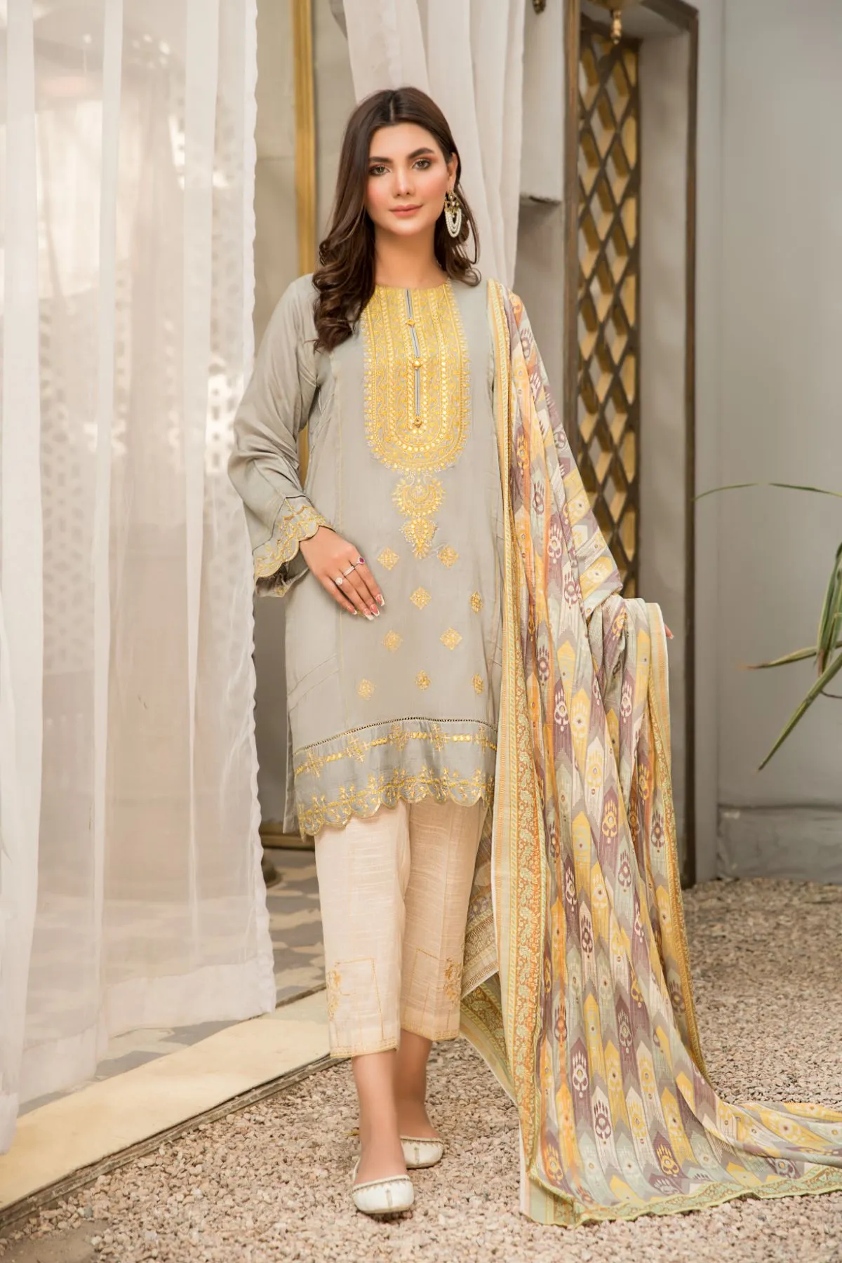 2PC Embroidered suit - LDS 735