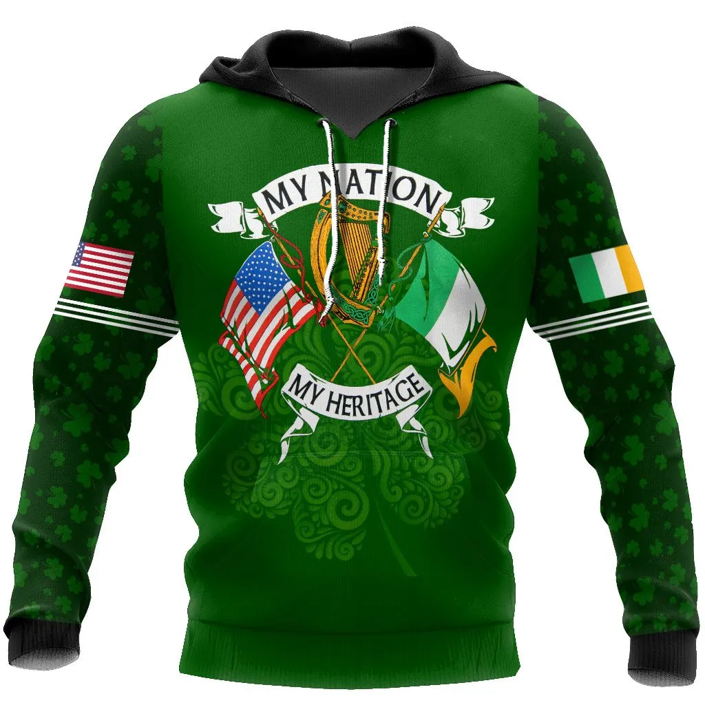 3D All Over Print Irish and American Shirt, St. Patrick's Day American Iceland Flag Shirt, USA Flag Shirt, Shamrock Shirt