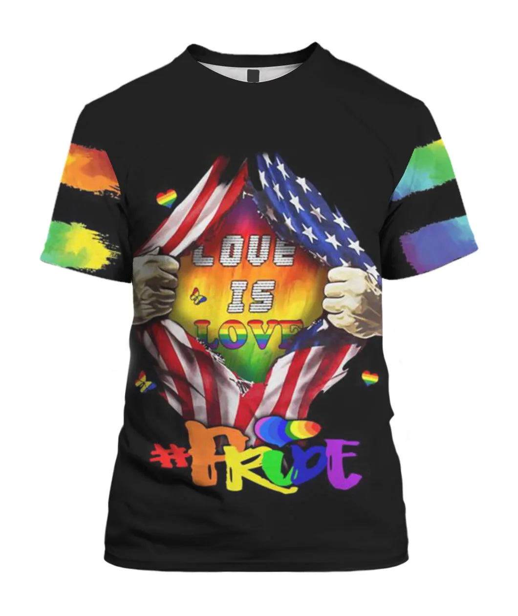 3D All Over Print Pride Lgbtq Shirt For Lesbian Gayer, Love Is Love Rainbow American Flag Support Lgbt 3D Shirt