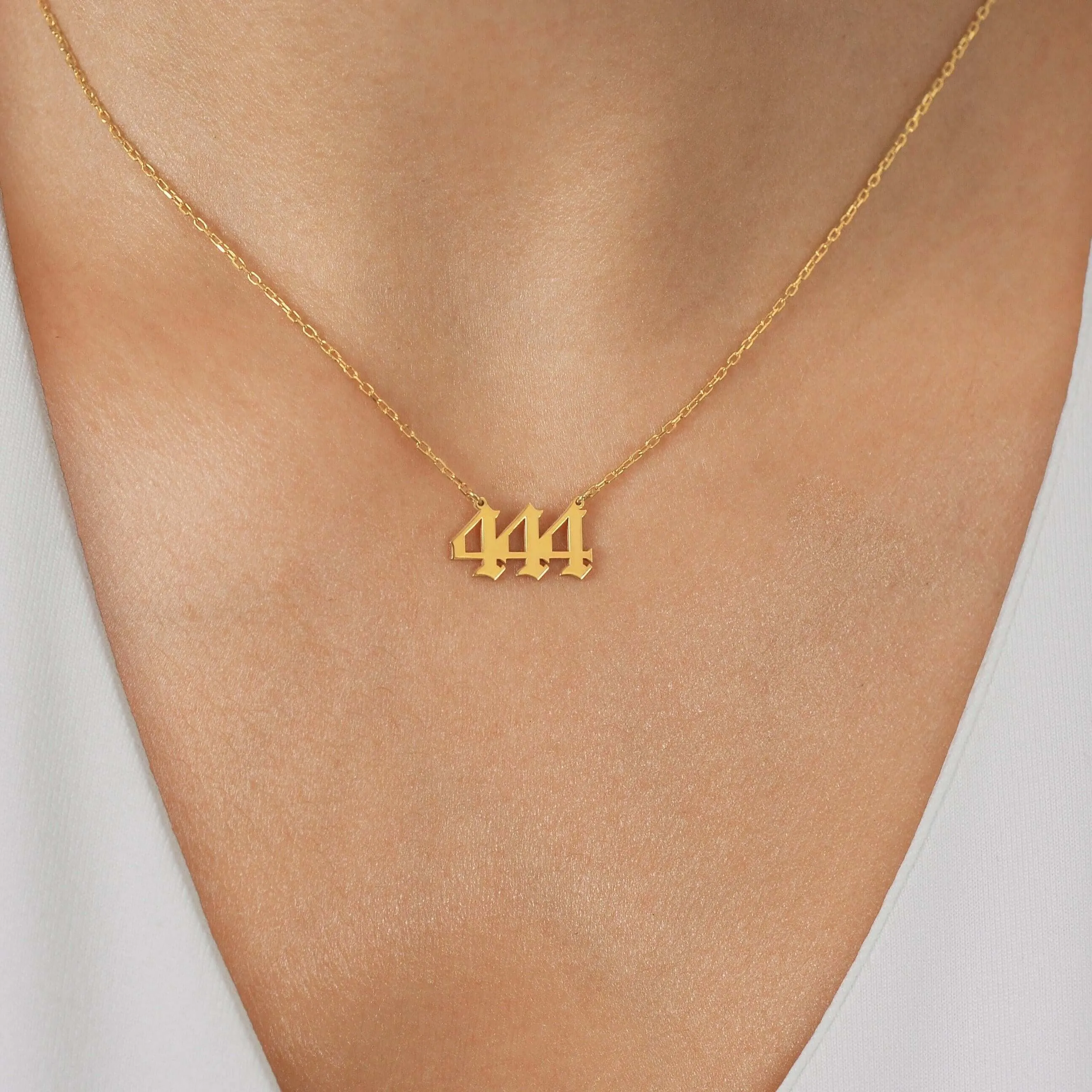 444 Necklace | 14K Solid Gold