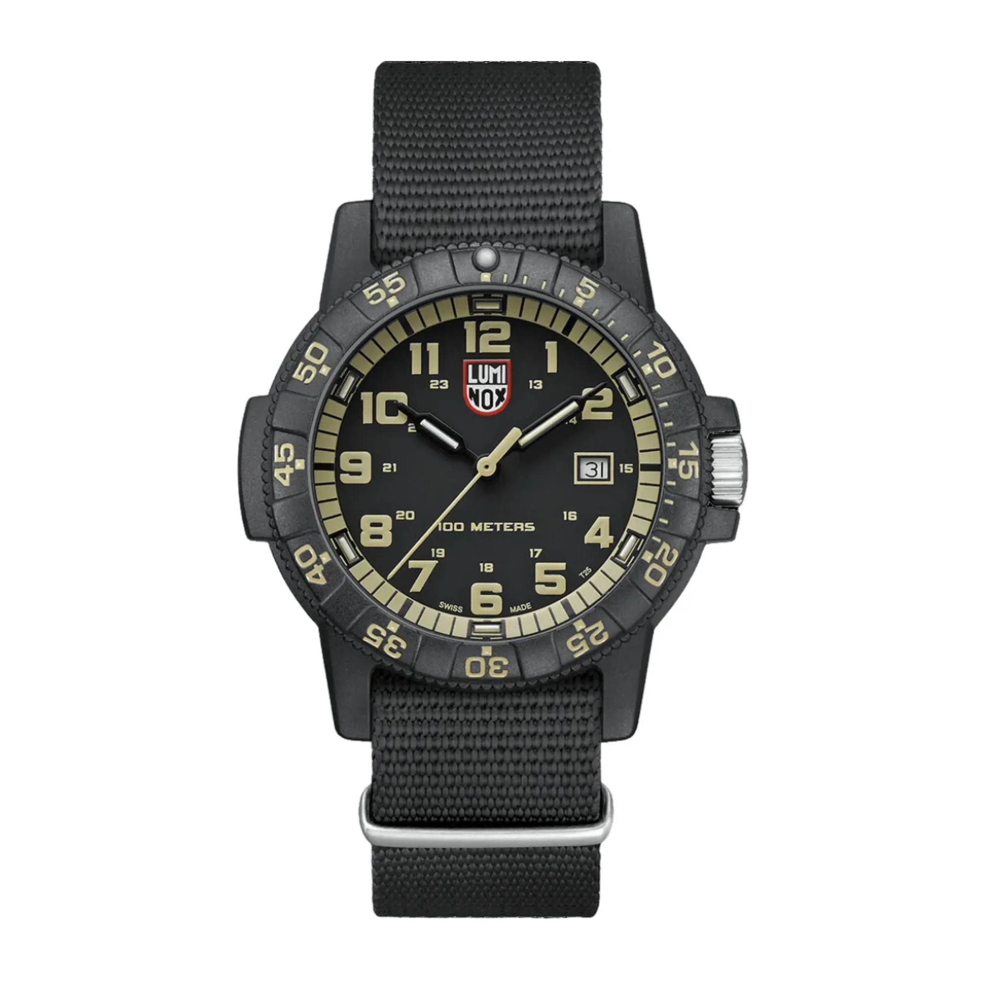 44MM LUMINOX LEATHERBACK SEA TURTLE GIANT QUARTZ WATCH WITH BLACK AND TAN DATE DIAL