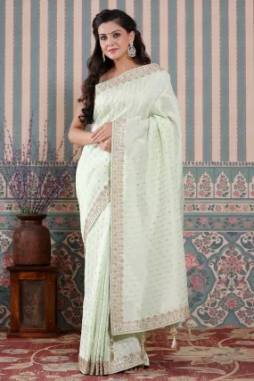 90Z587-NRO Mint Green Organza Silk Saree with Embroidered Border