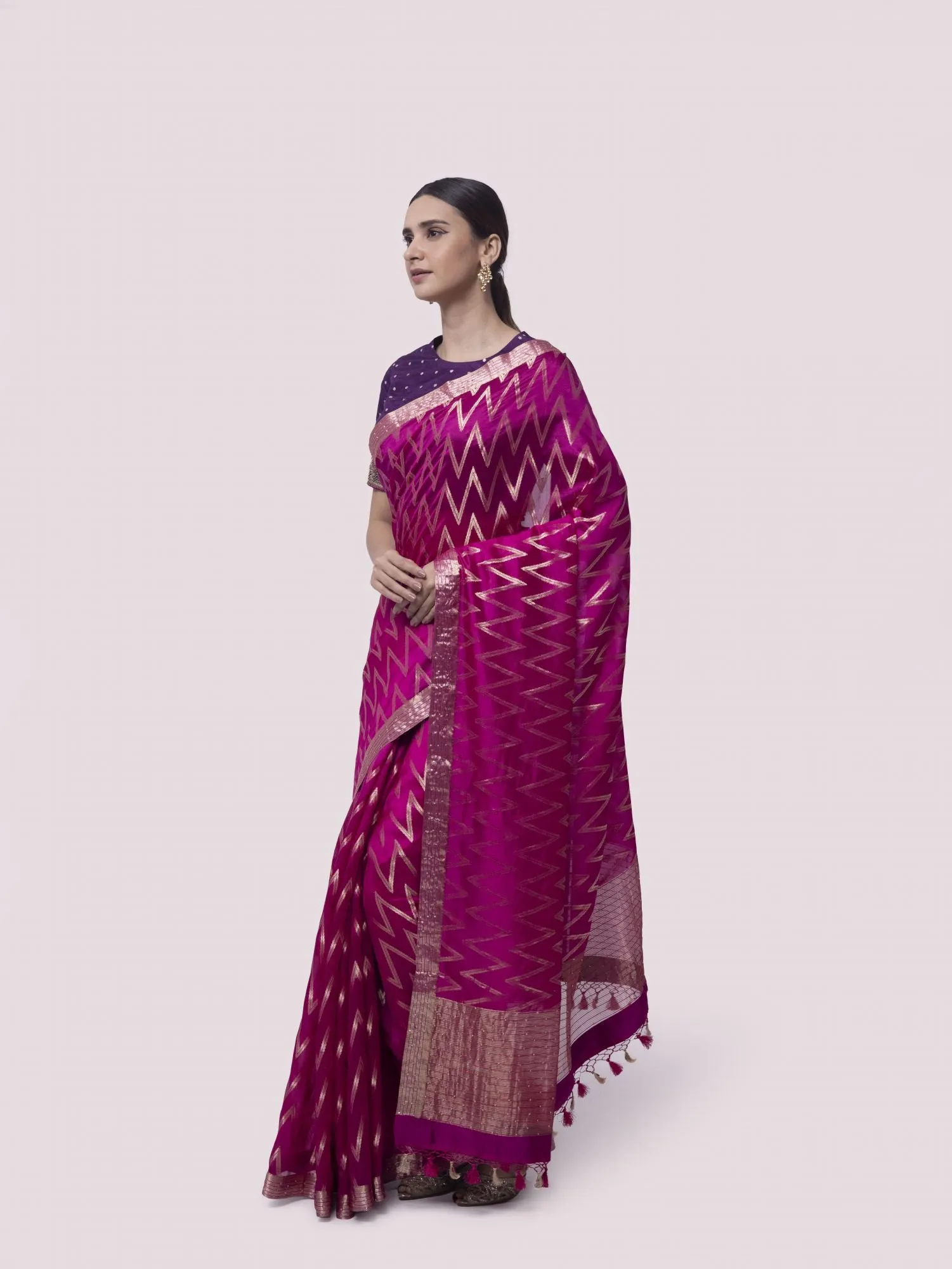 90Z833-RO  Pink Zari Embroidered Saree With Blouse