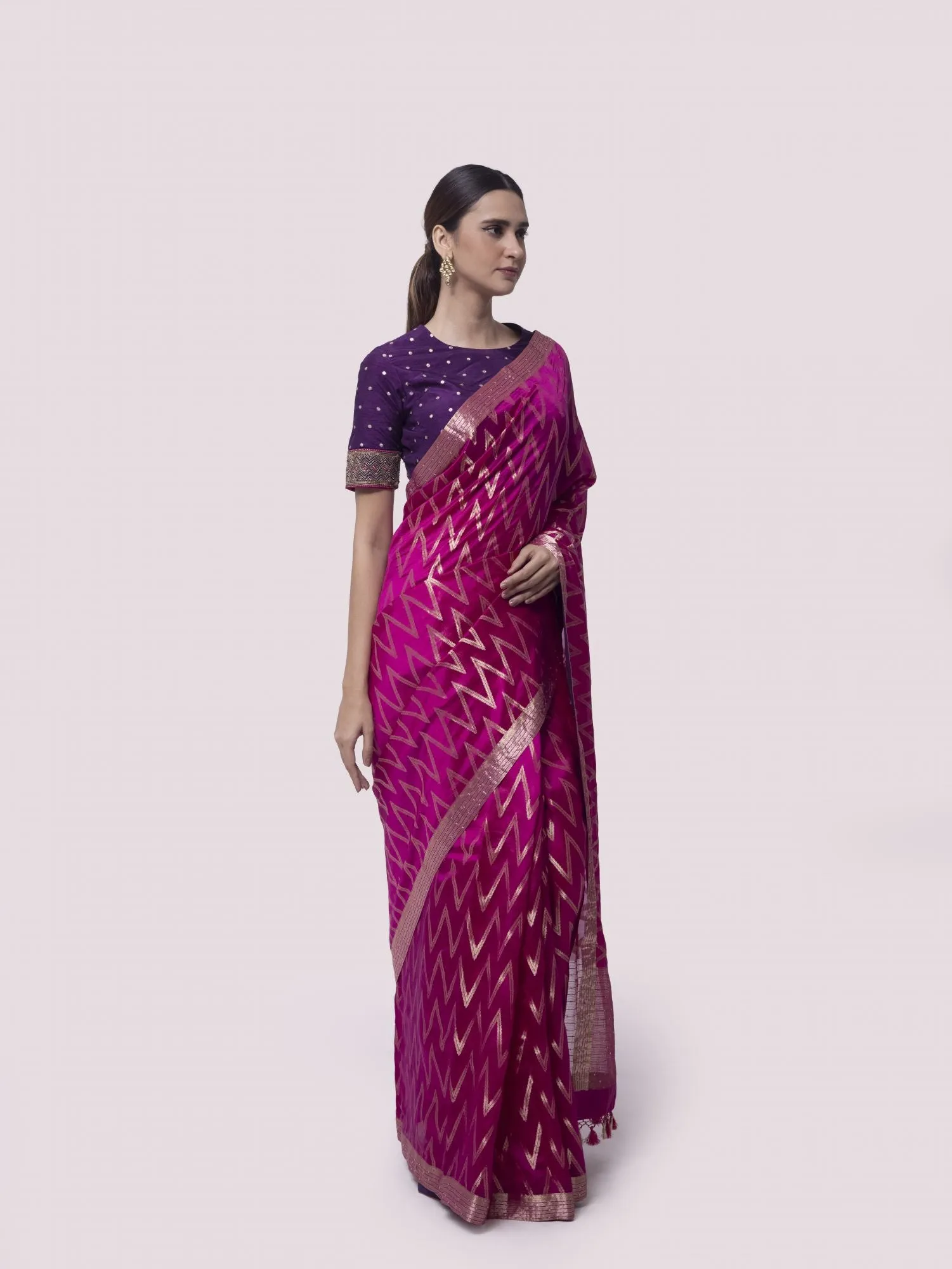 90Z833-RO  Pink Zari Embroidered Saree With Blouse