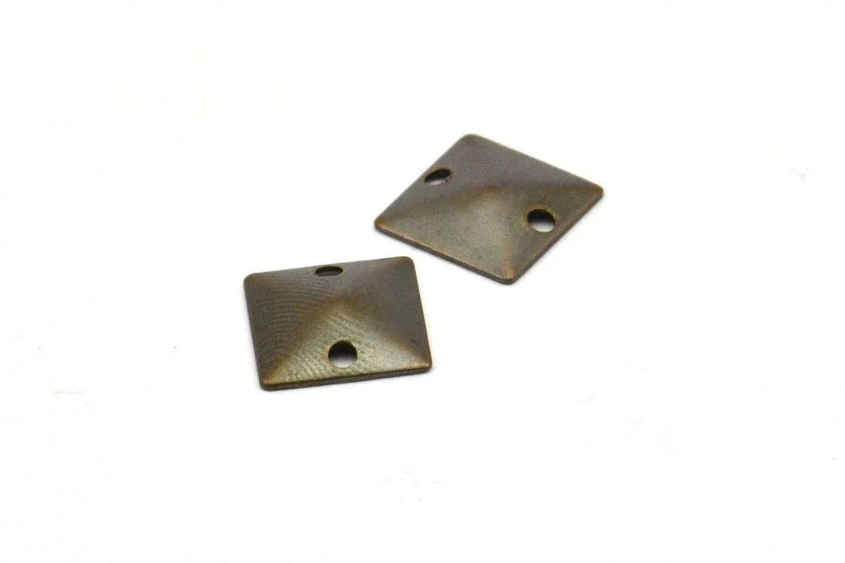 9mm Cambered Square, 250 Antique Brass Square Cambered Connector with 2 Holes, Findings, Charms (9mm) Pen 498   K122