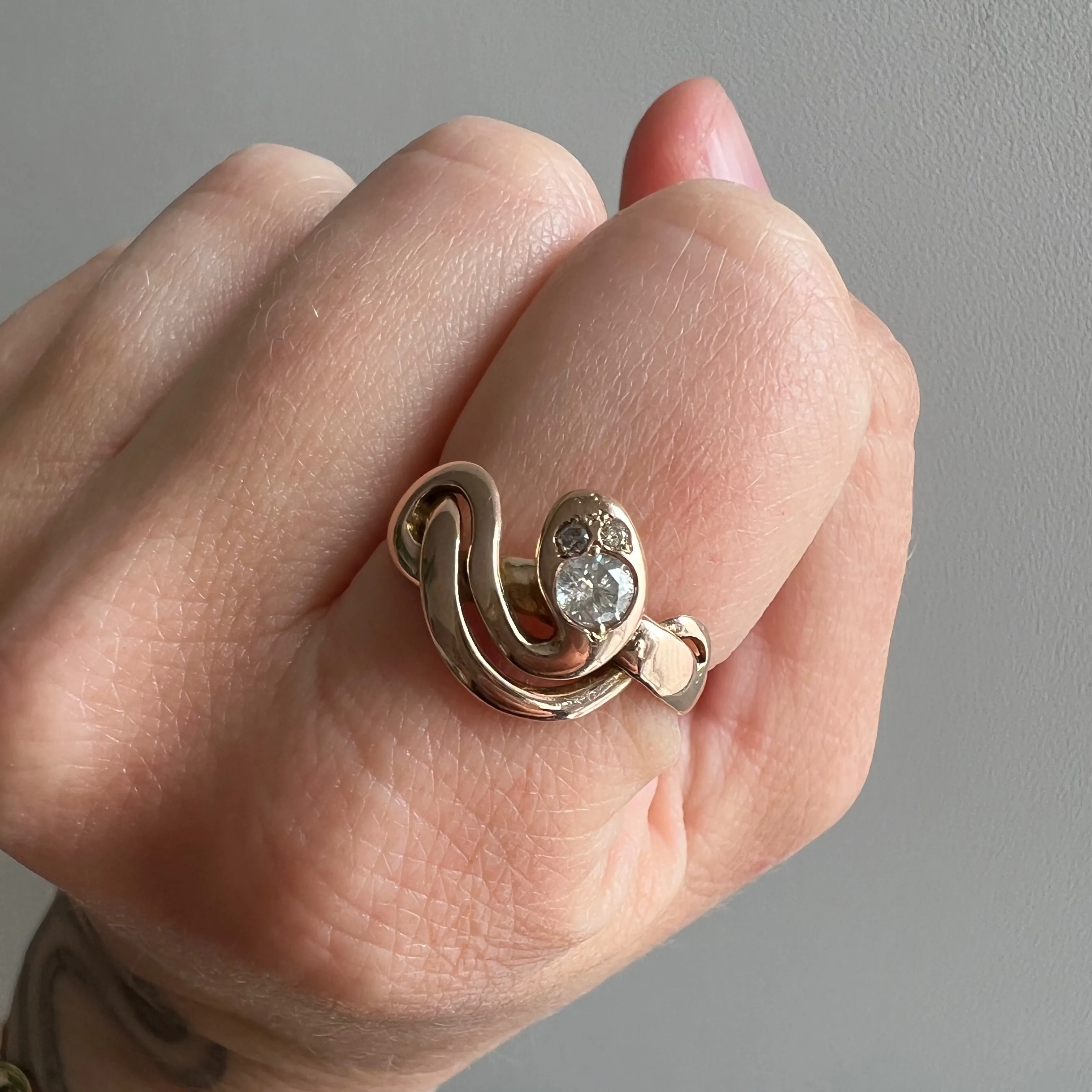 A N T I Q U E // of stardust and snakes / 14k rosy gold and diamonds / size 7.5