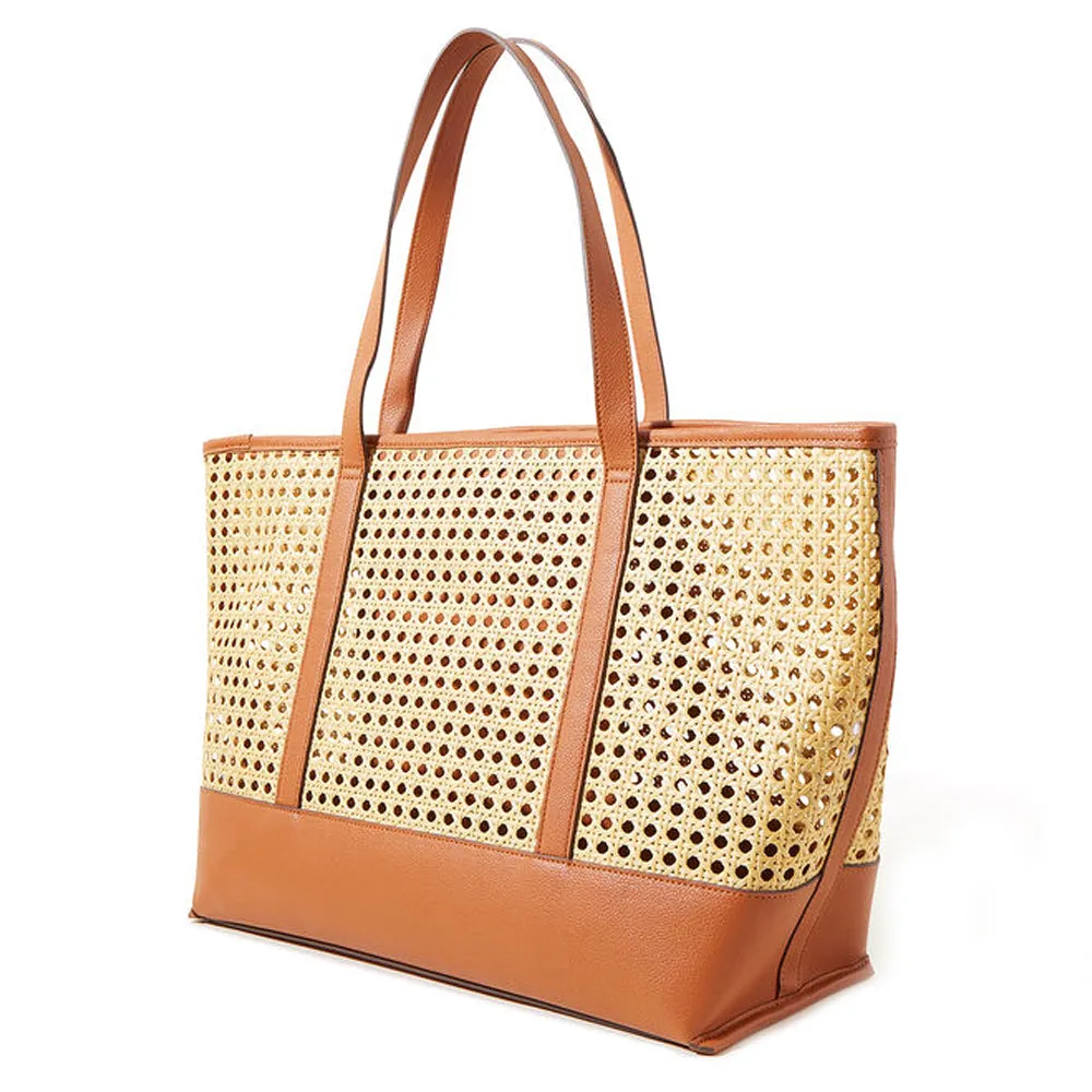 Accessorize London Tan Large Rattan Shoulder Bag