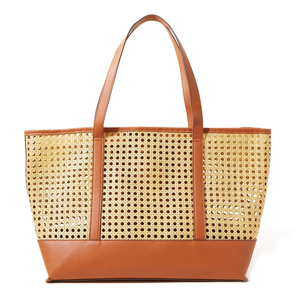 Accessorize London Tan Large Rattan Shoulder Bag