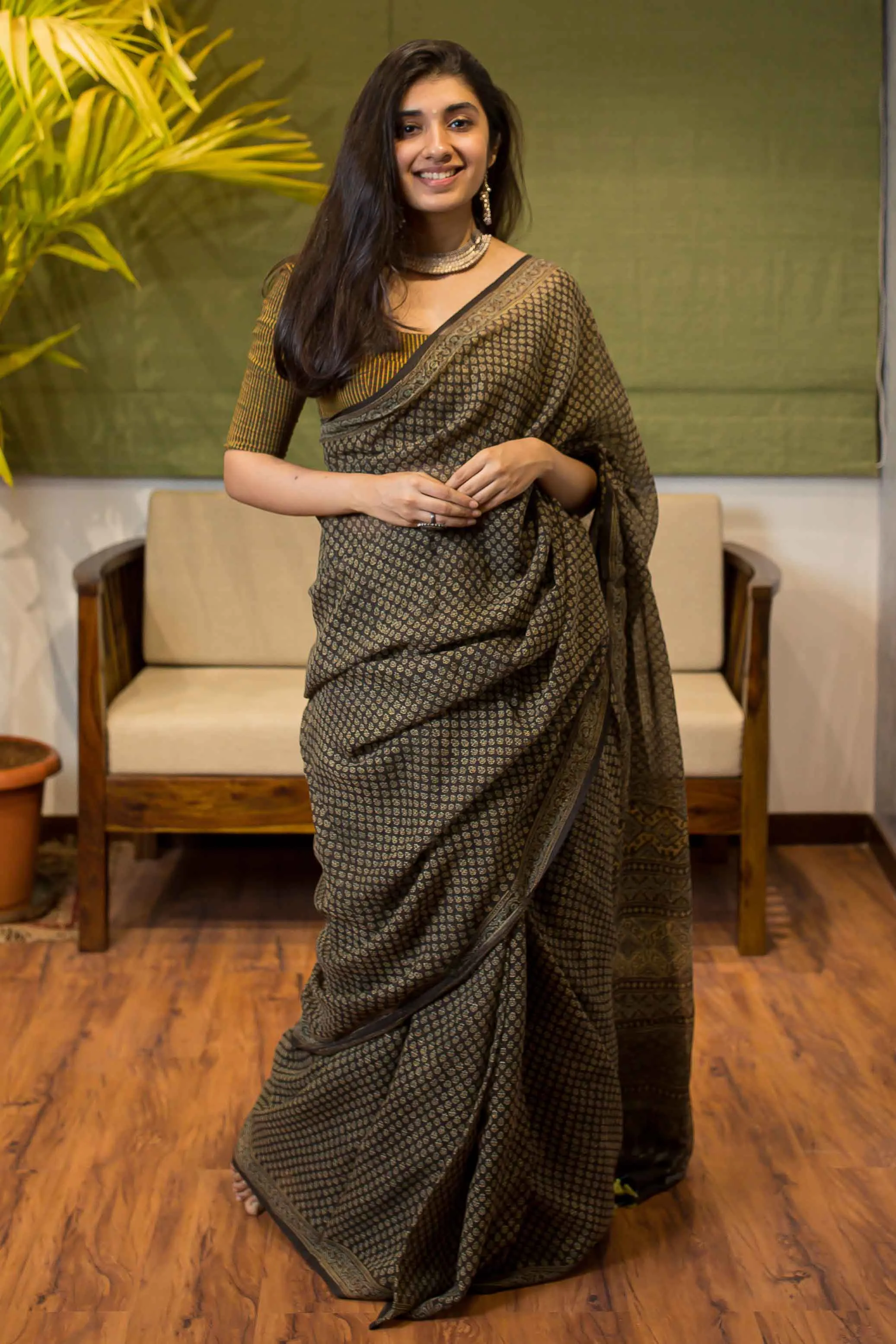 Ajrakh Natural Dyed Kota Doria Saree