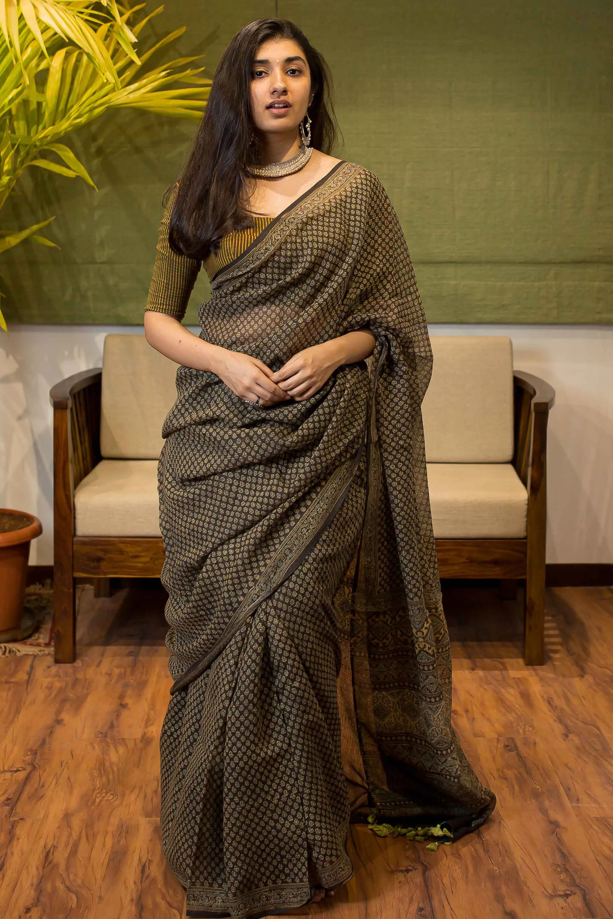 Ajrakh Natural Dyed Kota Doria Saree