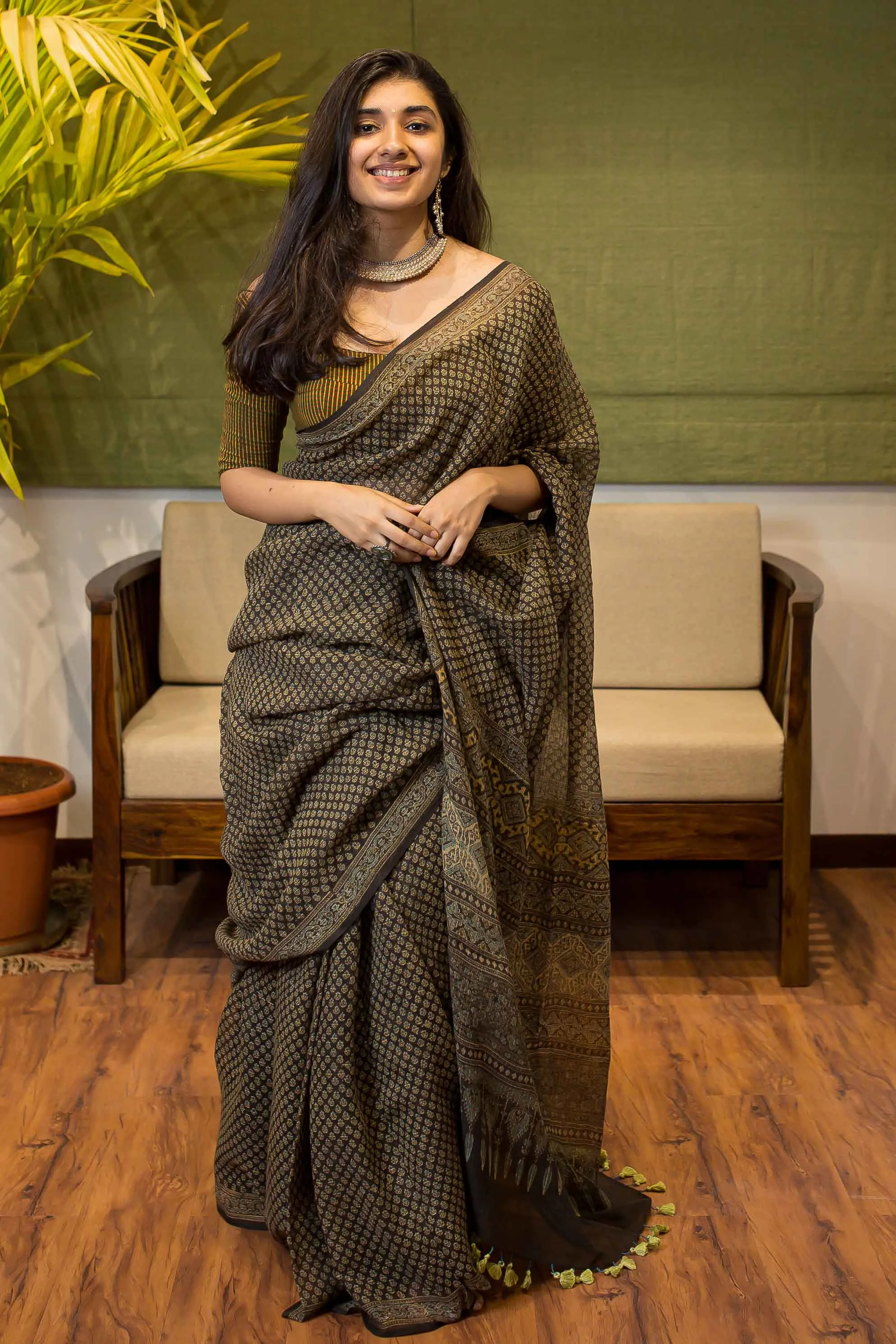 Ajrakh Natural Dyed Kota Doria Saree