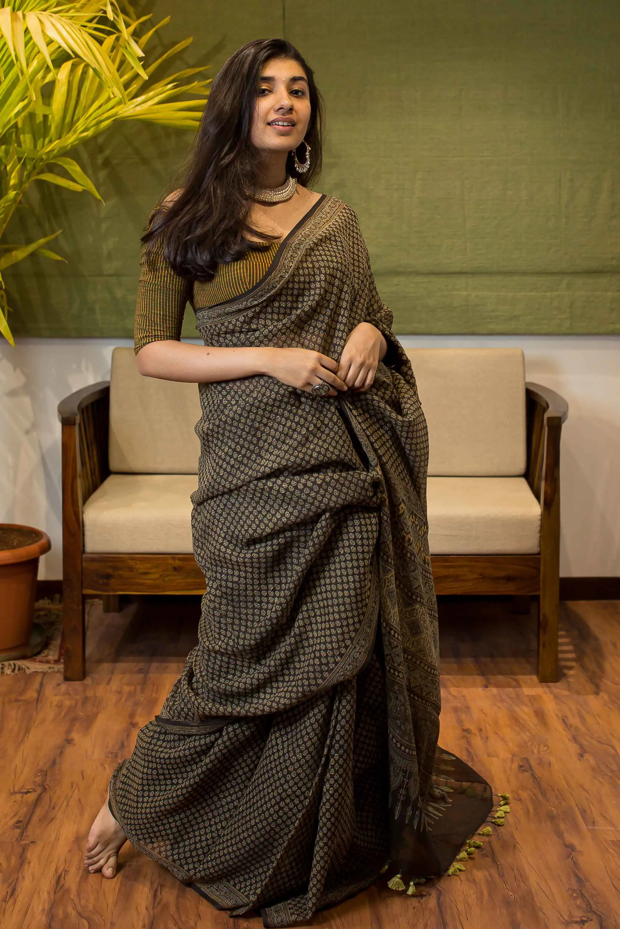 Ajrakh Natural Dyed Kota Doria Saree