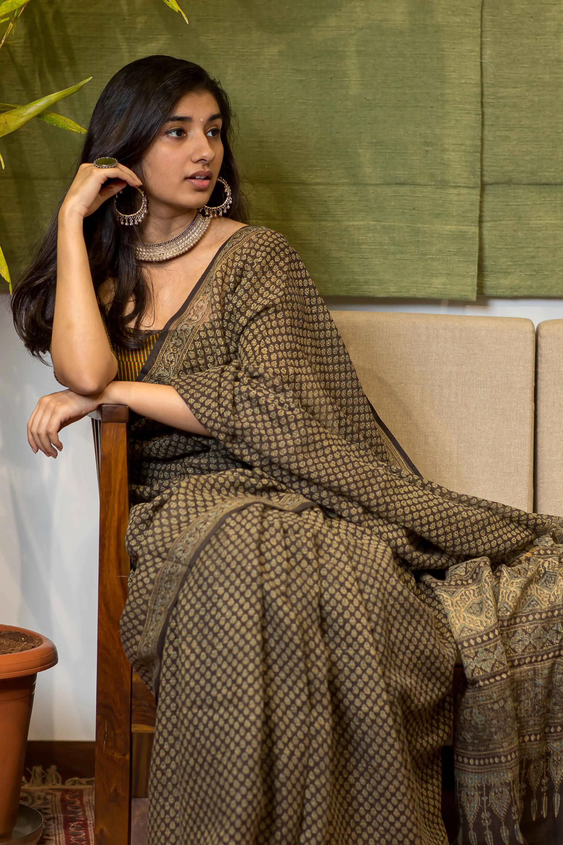 Ajrakh Natural Dyed Kota Doria Saree