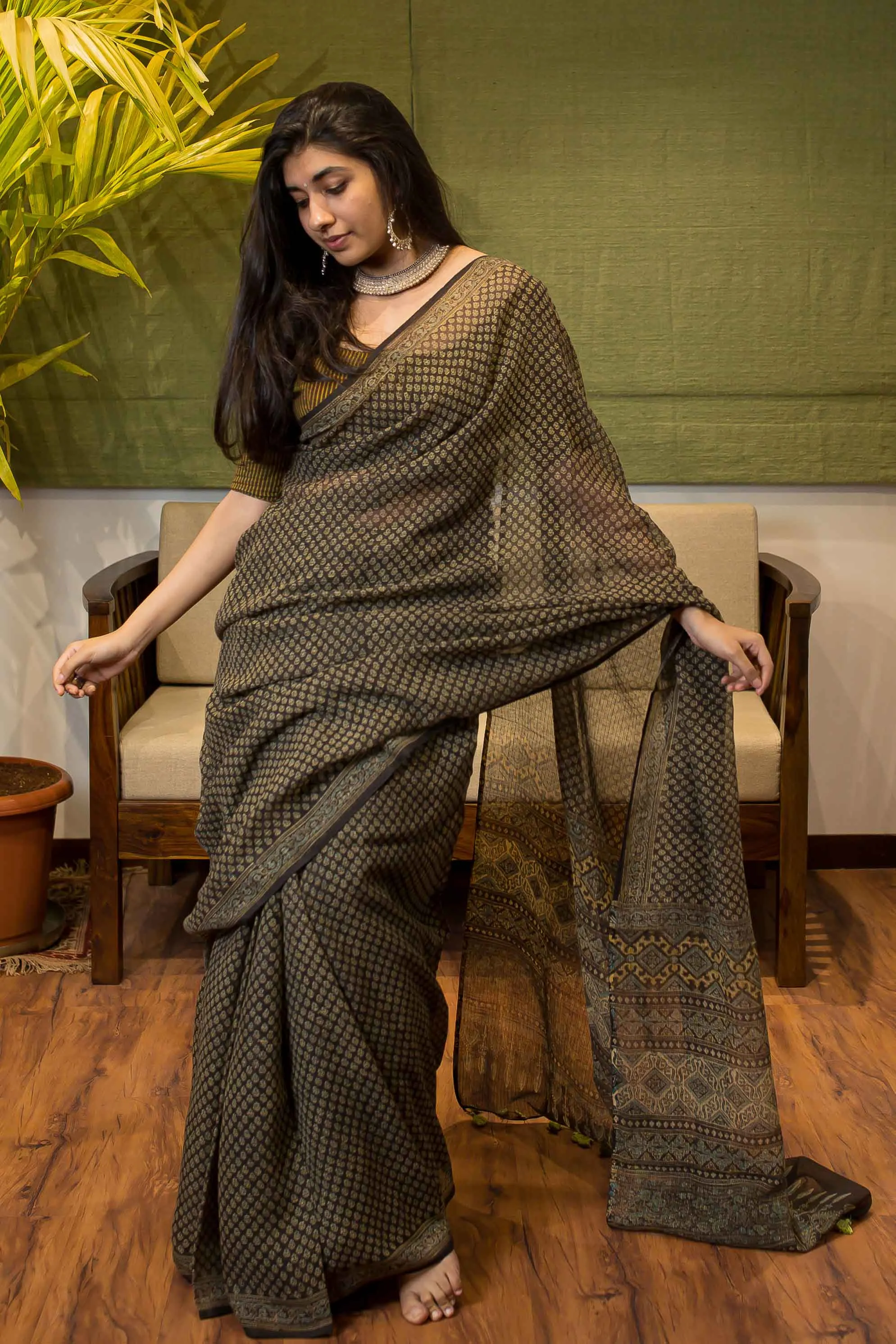 Ajrakh Natural Dyed Kota Doria Saree