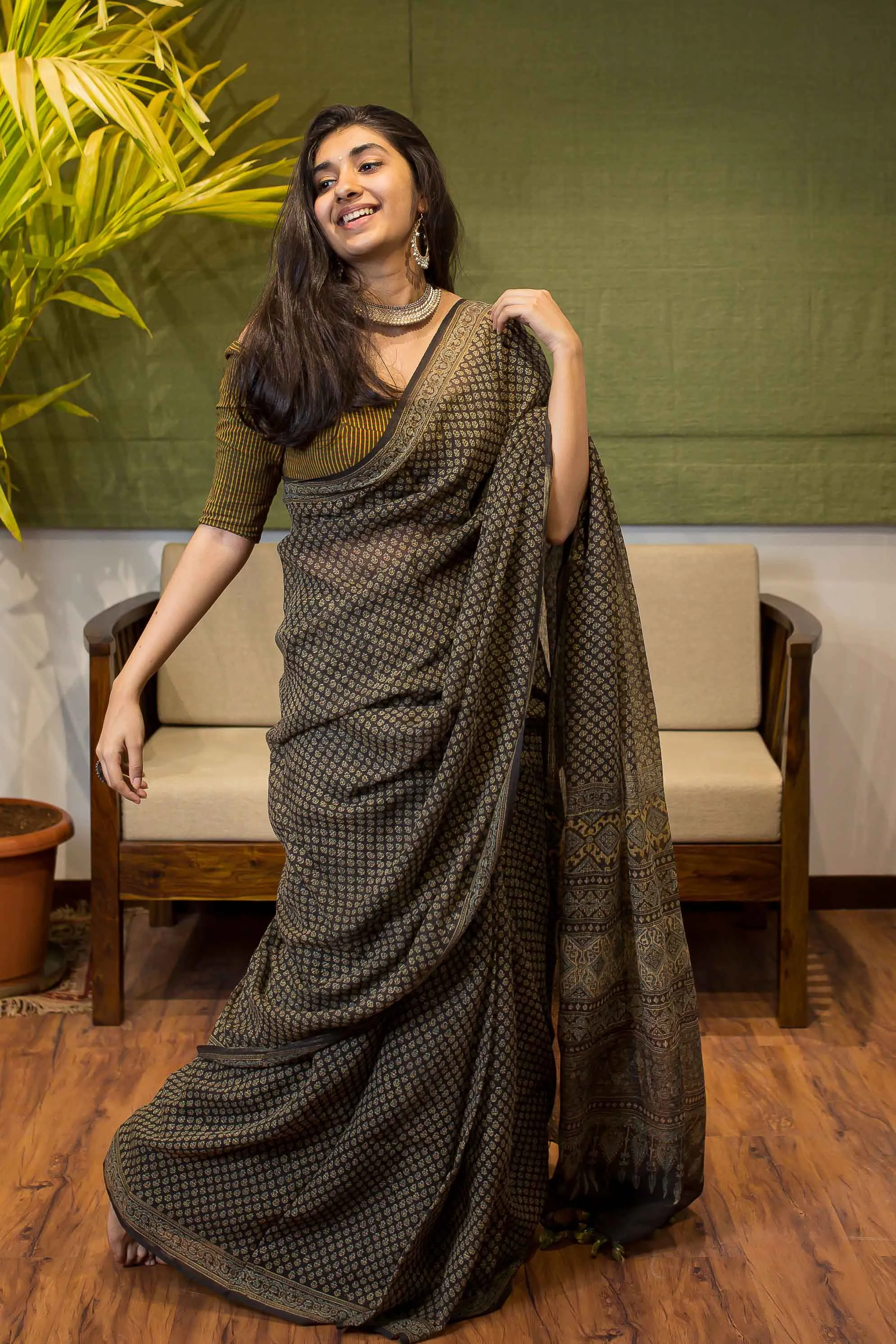 Ajrakh Natural Dyed Kota Doria Saree