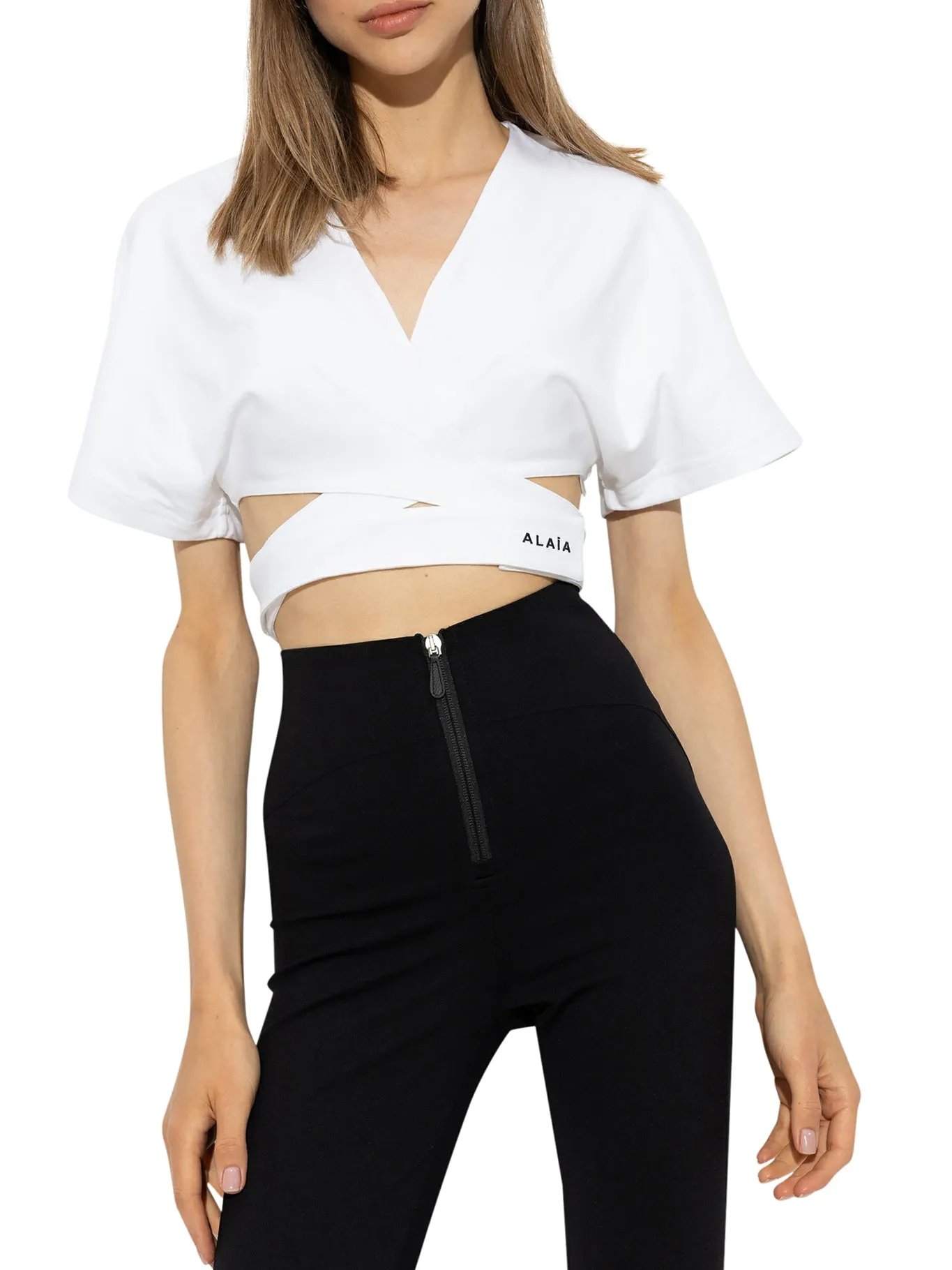 ALAÏA WHITE TIED CROP TOP