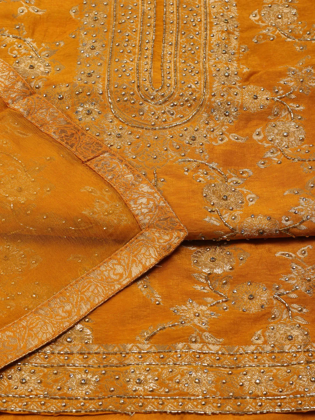 All Over Embroidered Chanderi Unstitched Suit Piece With Dupatta