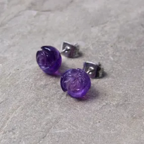 Amethyst gemstone Rose Earrings on Sterling Silver Posts